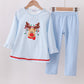 Blue stripe reindeer applique ruffle pants set