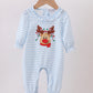 Blue stripe reindeer applique ruffle romper