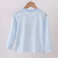 Blue stripe reindeer applique top