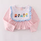Pink princess castle embroidery gingham ruffle pants set