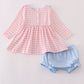 Pink princess castle embroidery gingham bloomer set
