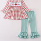 Red plaid farm embroidery ruffle pants set