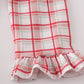 Red plaid farm embroidery ruffle pants set