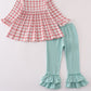 Red plaid farm embroidery ruffle pants set