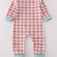 Red plaid farm embroidery romper