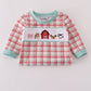 Red plaid farm embroidery romper