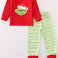 Red christmas grinch applique boy pajamas set