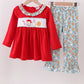 Red santa claus cookie french knot ruffle pants set