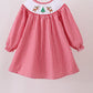 Red woven christmas tree reindeer smocked dress