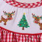 Red woven christmas tree reindeer smocked dress