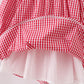 Red woven christmas tree reindeer smocked dress