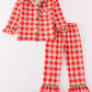 Red christmas tree gingham girl pajamas set