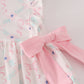 Pink floral bow print ruffle pants set