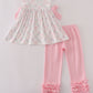 Pink floral bow print ruffle pants set