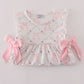 Pink floral bow print ruffle pants set