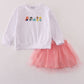 Pink princess embroidery tutu skorts set