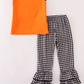 Orange halloween bluey french knot ruffle pants set