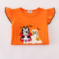 Orange halloween bluey french knot ruffle pants set
