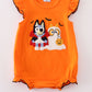 Orange halloween bluey french knot ruffle bubble