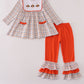 Orange turkey embroidery plaid ruffle pants set
