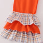 Orange turkey embroidery plaid ruffle pants set