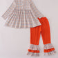 Orange turkey embroidery plaid ruffle pants set