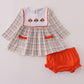 Orange turkey embroidery plaid bloomer set