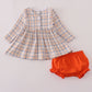 Orange turkey embroidery plaid bloomer set