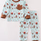 Blue christmas gingerbread boy pants set