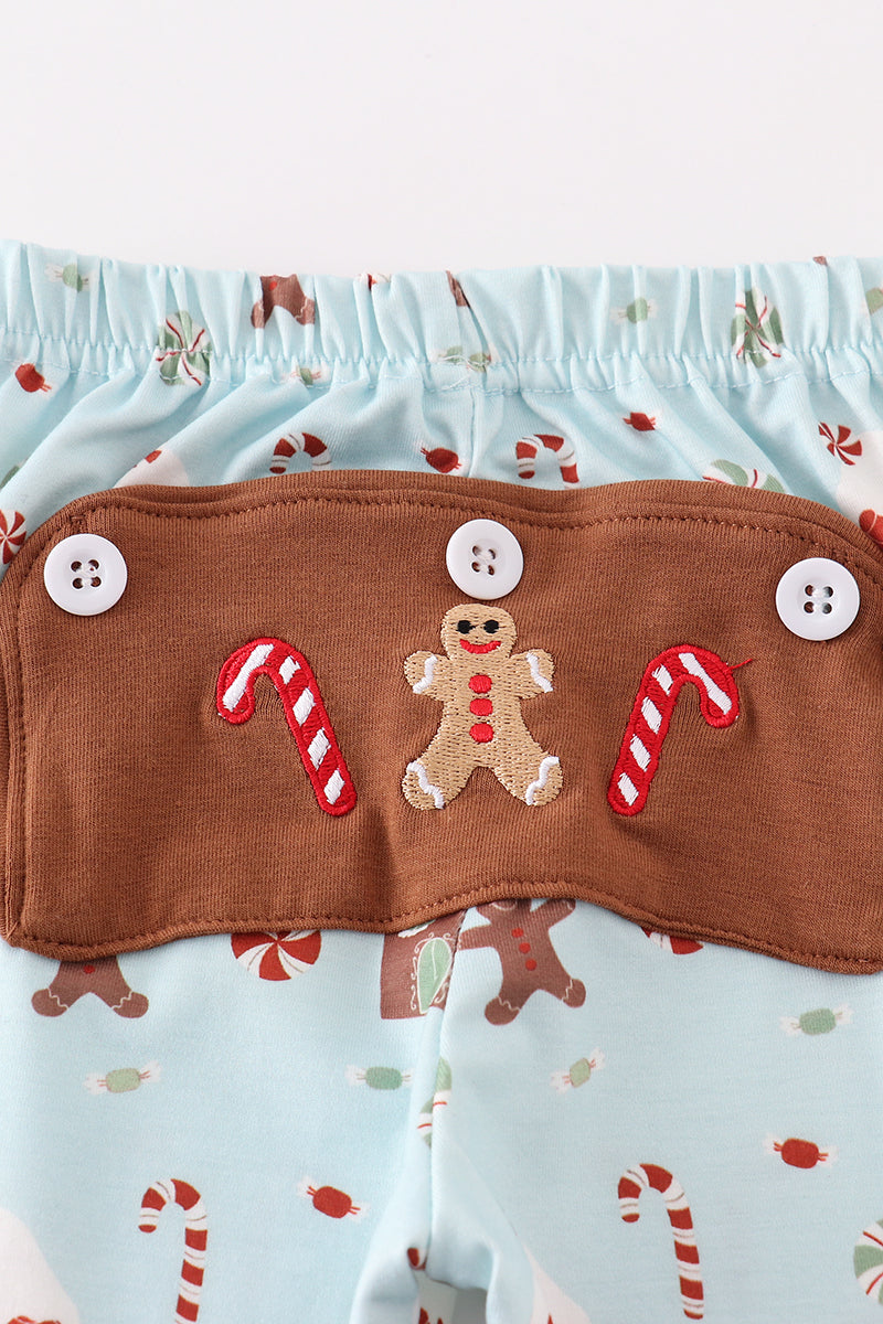 Blue christmas gingerbread boy pants set