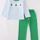 Green christmas tree applique boy pants set