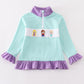 Green stripe princess embroidery girl pullover