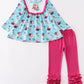 Blue princess embroidery ruffle girl set