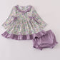Purple floral print ruffle bloomer set