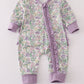 Purple floral print ruffle romper