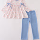 Pink floral print ruffle bow pants set