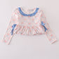 Pink floral print ruffle bow pants set