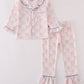 Pink floral print ruffle pajamas set