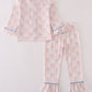 Pink floral print ruffle pajamas set