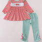 Red farm smocked ruffle pants set