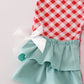 Red farm smocked ruffle romper