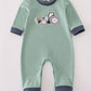 Blue excavator applique romper