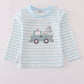 Blue crane applique stripe top