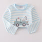 Blue crane applique stripe top