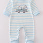 Blue crane applique stripe romper