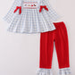 Blue farm embroidery plaid ruffle bubble