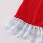 Blue farm embroidery plaid ruffle bubble