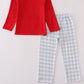 Red farm embroidery plaid pants set