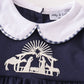 Navy nativity embroidery gingham girl bloomers set