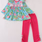 Green floral character applique pants set